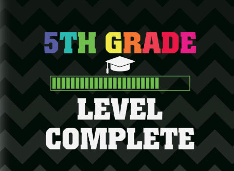 Colorful text indicating "5th Grade" at the top, with "Level Complete" below and a progress bar graphic.
