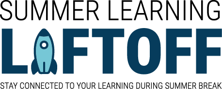 Logo for Summer Learning Liftoff, encouraging learning continuity during summer break with a rocket illustration.