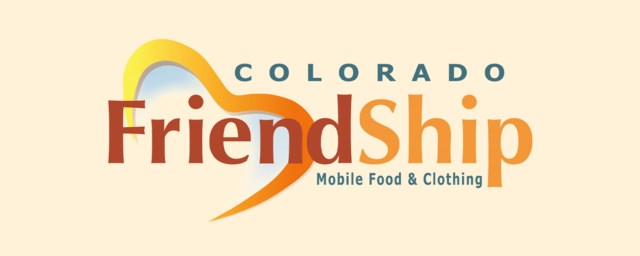 Logo for Colorado FriendShip, a mobile service providing food and clothing, featuring heart and vibrant colors.