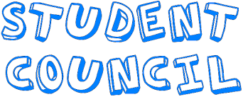Text graphic reading "STUDENT COUNCIL" in bold, blue, playful letters.