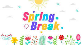 Colorful text reads "Spring Break" above a variety of flowers and a sun, set against a light background.