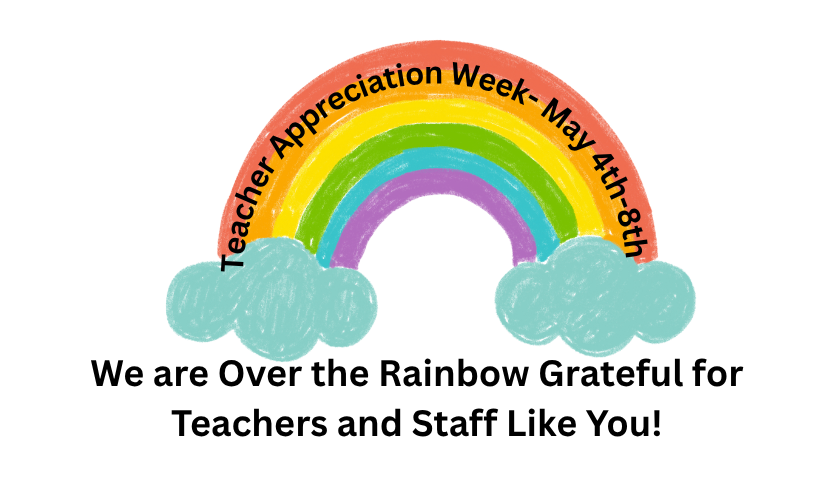 Un colorido arcoíris con nubes, para promocionar la Semana de Agradecimiento a los Profesores y expresar gratitud hacia los docentes y el personal.
